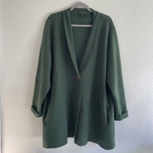 Eileen Fisher Coat Jacket Green  Wool Long Oversized Lagenlook Blazer Plus Sz 3X